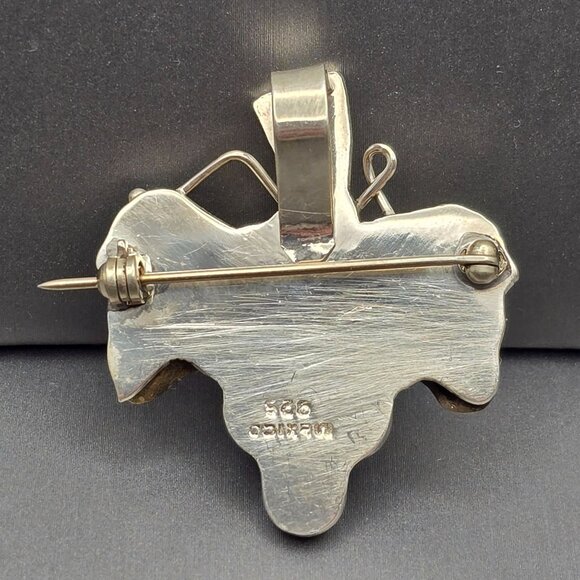 VTG Sterling Silver Grapes & Gold Tone Leaves Brooch Pendant 1.5" Mexico 15.74g - Picture 4 of 9